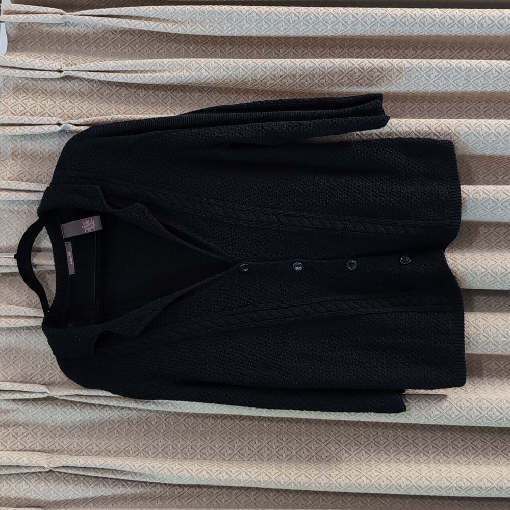 Women's Size XL Heather B  Black Knit Button Up Cardigan Sweater